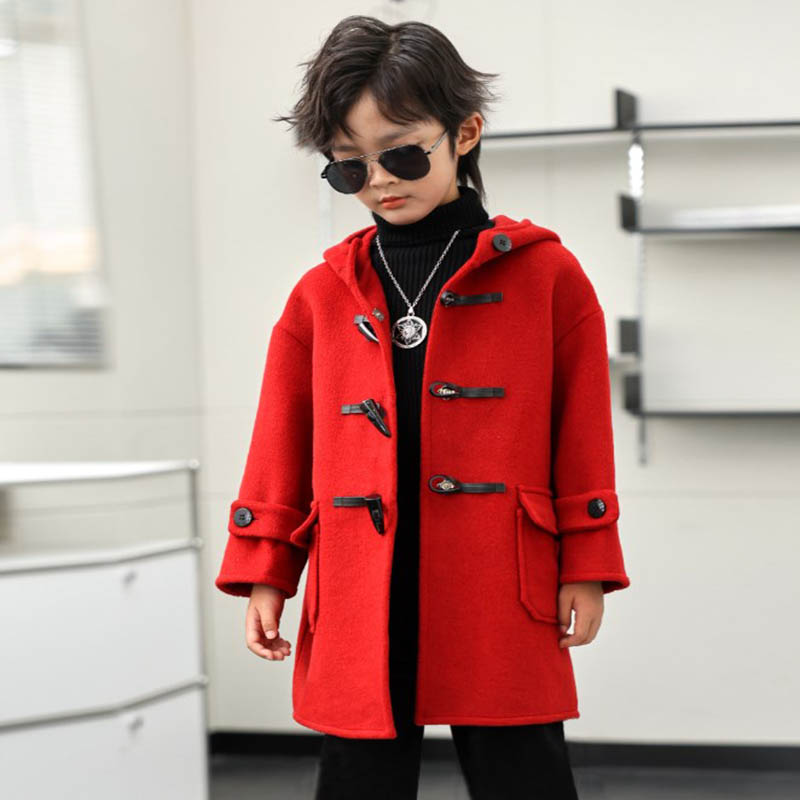 Kids Outdoor Jacket - Dzieci zimowy czerwony zielony wełniany płaszcz
