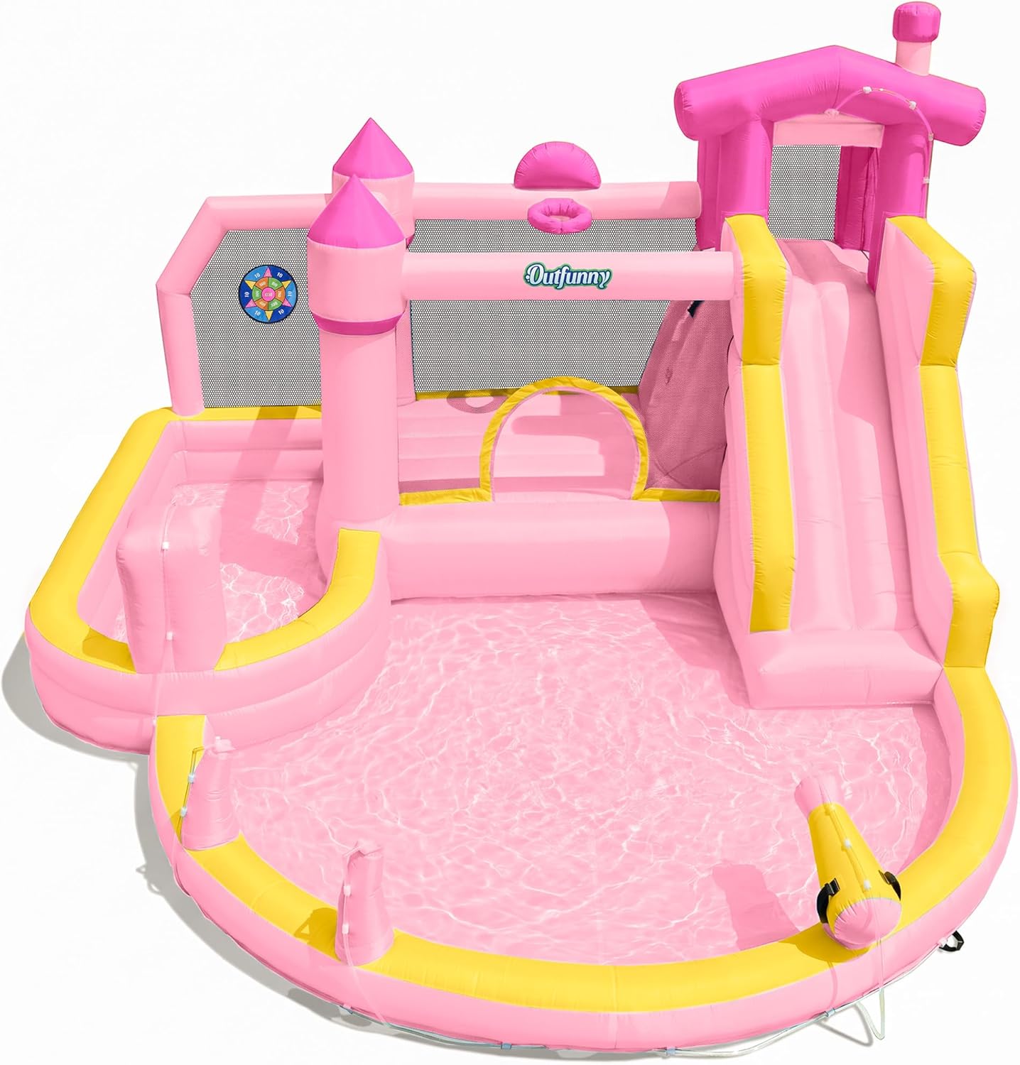 Kids Outdoor House - Różowa dmuchana zjeżdżalnia wodna z podwójnymi