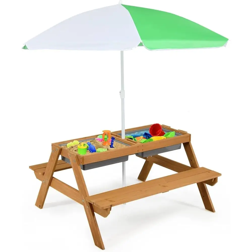 Kids Outdoor Water Table - Drewniany stolik piknikowy 4w1 z piaskiem