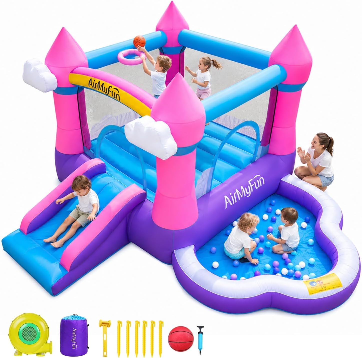 Kids Outdoor House - Różowy dmuchany zamek do skakania dla