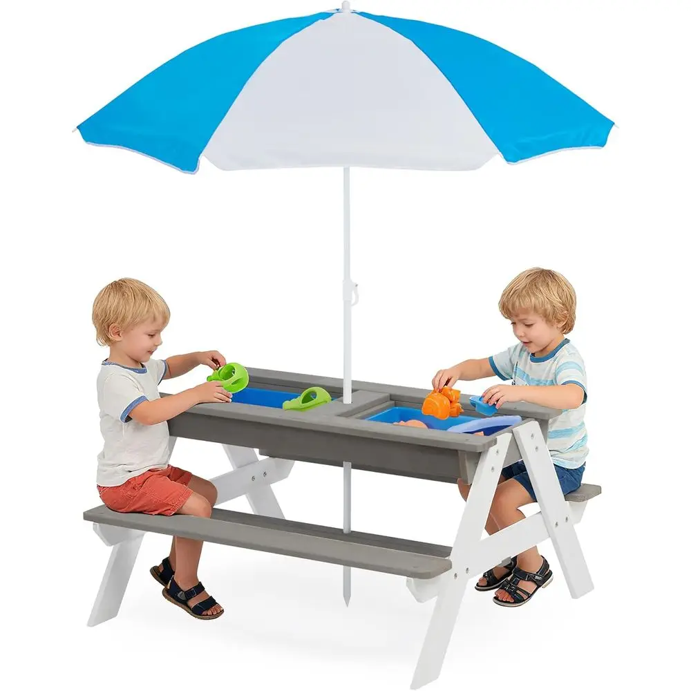 Kids Outdoor Water Table - Konwertowalny drewniany stolik piknikowy 3w1 dla