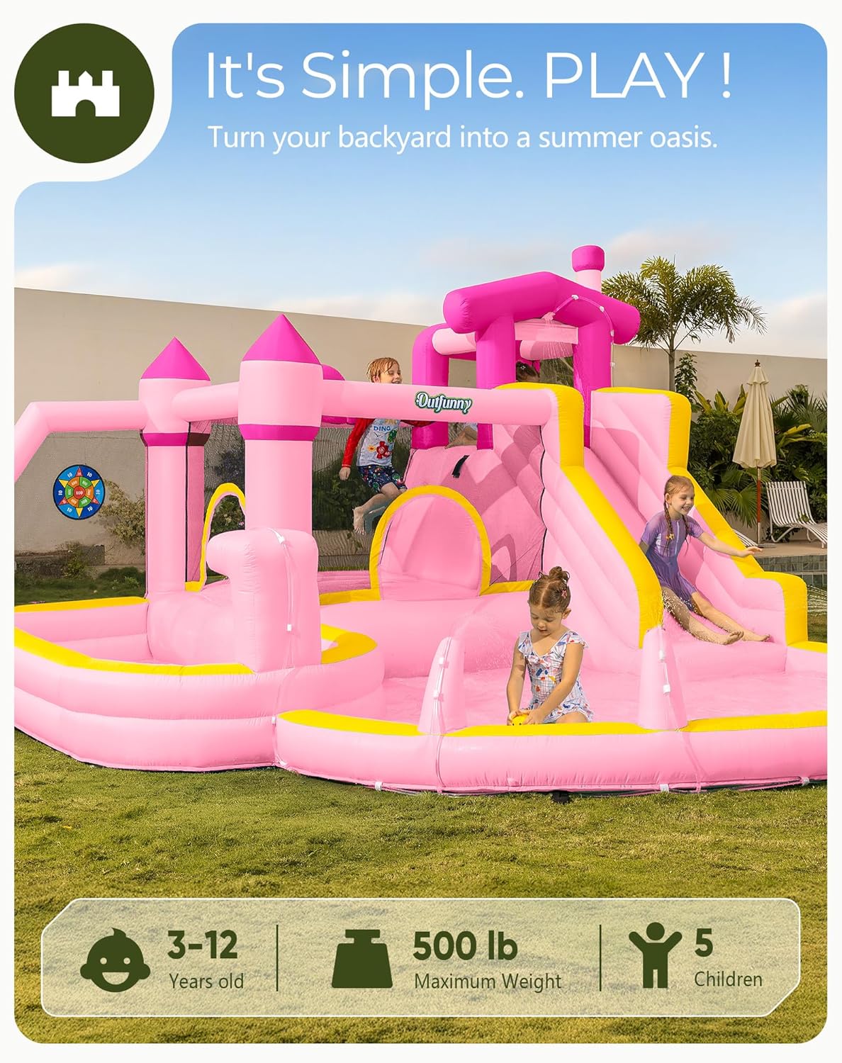 Różowa dmuchana zjeżdżalnia wo – Kids Outdoor House recenzja i cena